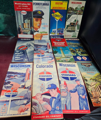 12 Standard ESSO SUNOCO CITIES CHEVRON RPM AMOCO Oil State Road Maps others