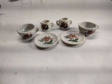 Vintage 6pc Of A MINIATURE TEA SET Porcelain - Floral Scene -Japan In Red