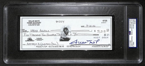 Willie Mays HOF Signed/Auto 2006 Bank Check PSA/DNA MINT 9   211173
