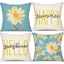 Summer Pillow Covers 18x18 Set of 4 Watercolor 18" x 18" Pack of 4 Sky Blue