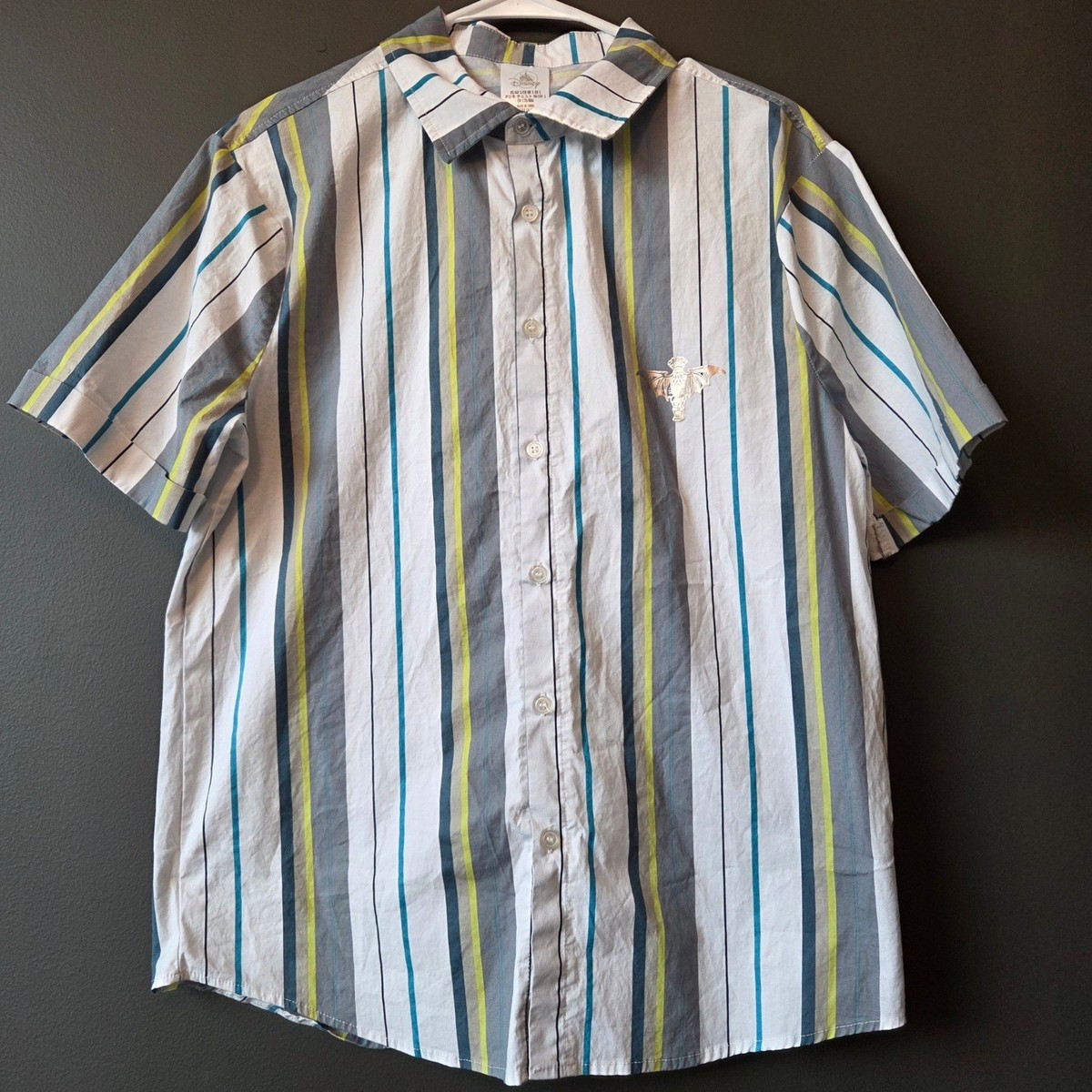haunted mansion dress shirt Disney Parks Haunted Mansion Men's Button-Up Shirt L Blue Multicolor Cotton