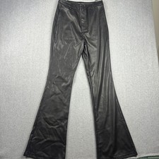PrettyLittleThing Pants Womens US 6 Black Faux Leather Flare High Rise 70s Style