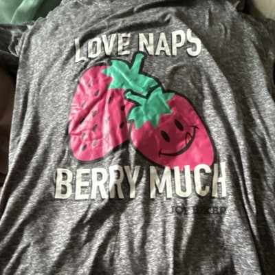 Joe Boxer Women's XL Gray Graphic T-Shirt Strawberry 'Love Naps Berry Much'