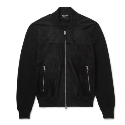  $4,000 TOM FORD Lambskin Suede Leather / Lana Wool Knit Moto Zip SlimFit 52 L