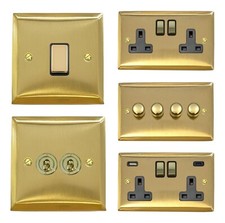 G&H Satin Brushed Brass SSB3 Light Switches, Plug Sockets, USB, Dimmers, Toggles