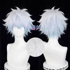 Anime Gintama Gintoki Sakata Cosplay Wig Light White Blue Mixed Party Hair