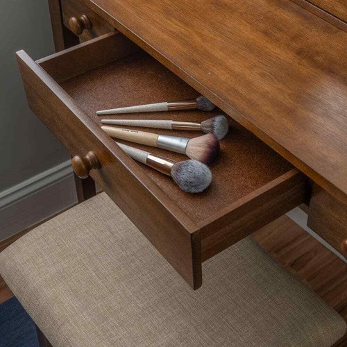 Linon Home Decor Vanity Set 18" Walnut w/Beige Upholstered Bench Heavy Duty - 第 2/5 張圖片