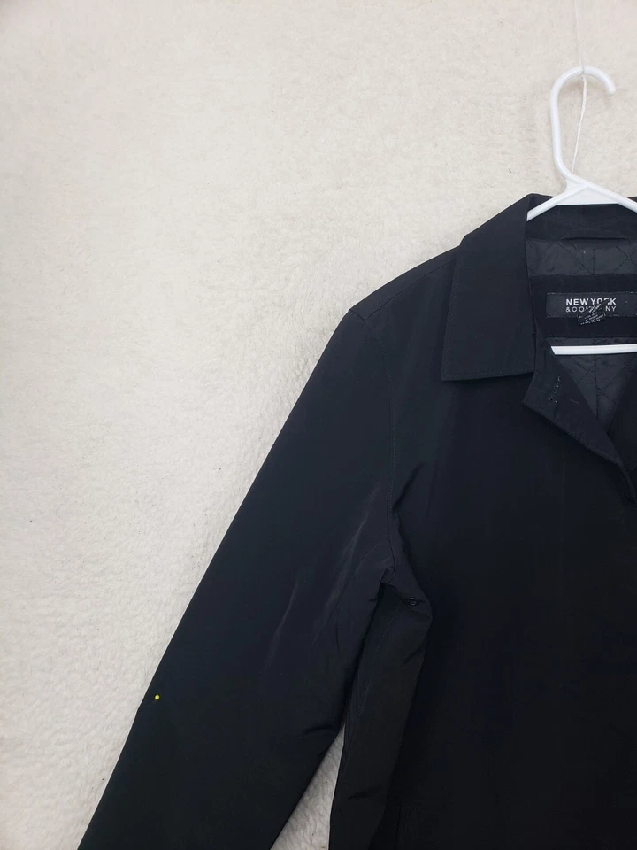 New York Company Women Coat Large Black Poly B Long Sleeve Zip Up Long Overcoat - Image 2 of 4