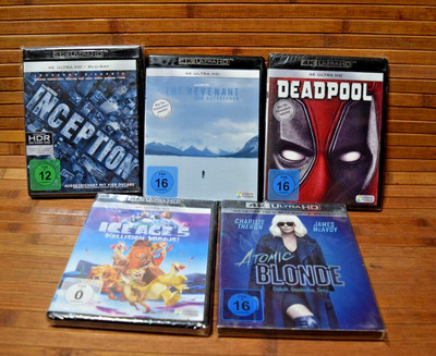 4K Blu-Ray Konvolut Deadpool, The Revenant, Inception, Atomic Blonde, Ice Age 5 