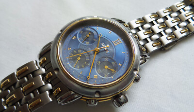 RARE Gevril Greenwich 18kt solid Gold & SS  1990's Automatic CHRONOGRAPH  WATCH