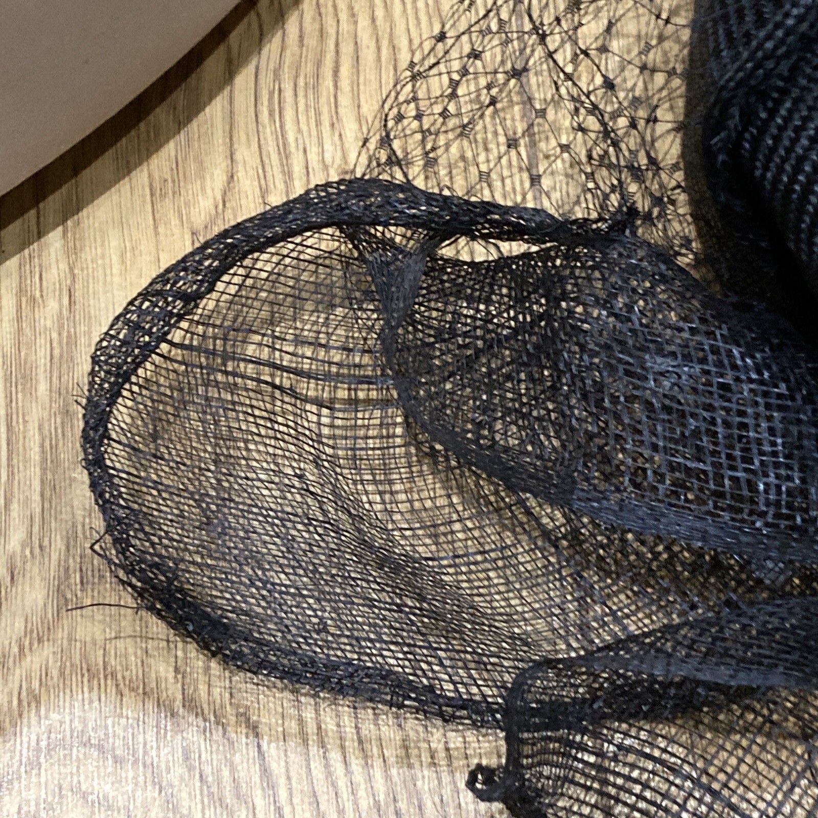 Vintage Black Straw Hat & Veil with White Spots, Size M/L 10