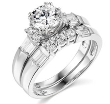 2.27Ct Round Cut White Moissanite Halo Engagement Ring Set 14k White Gold Size 5