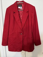 VTG 80s 90s Requirements Cherry Red Pure Wool Blazer Jacket Womens 12 Office EUC