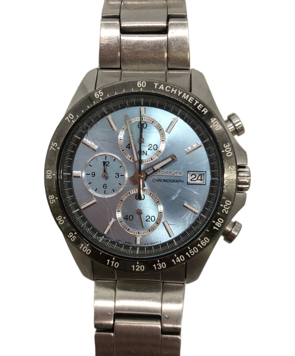 SEIKO Chronograph 8T67-00C0 Men's Watch Blue Dial Analog Round