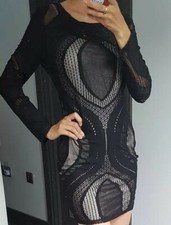 Black stunning fitted long sleeve bodycon dress size S