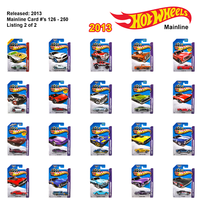 HOT WHEELS 2013 Mainline 1/64 Scale Diecast Long Card 126 - 250