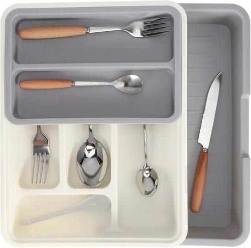 3 In 1 Expandable Cutlery Drawer Tray Utensil Organiser Plastic Dish RackKitchen - Picture 16 of 18
