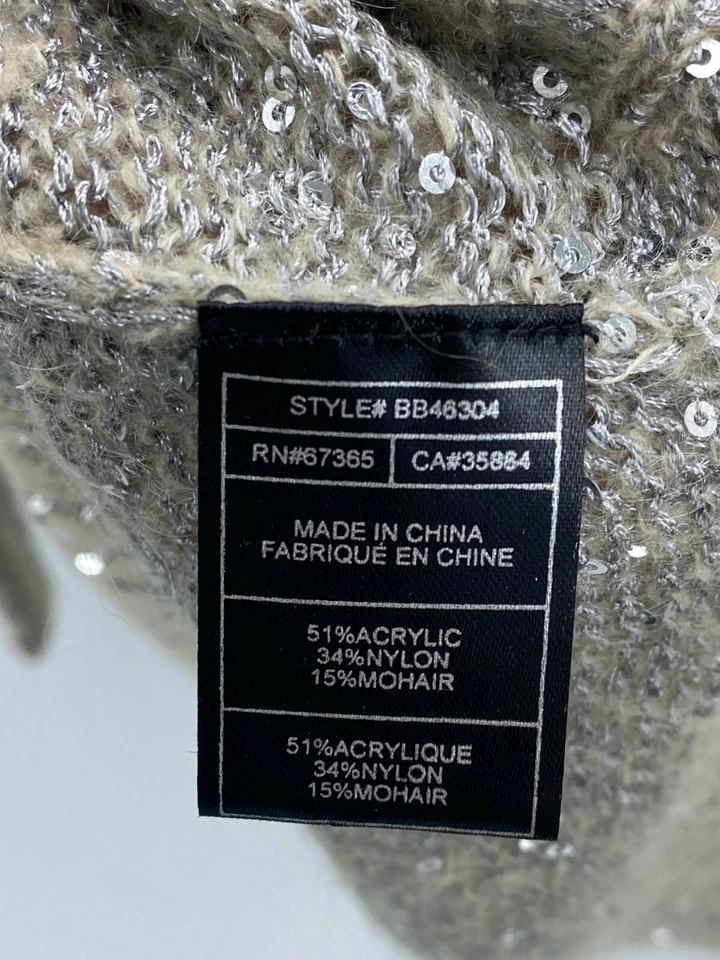 Suéter Pullover BB Dakota Mujer Grande Beige Lentejuelas Cuello en V Manga Larga Foto 4 de 4