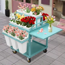 PP Flower Display Stand  with Buckets Rolling Flower Display Rack Blue 6Tiers