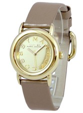 NEW MARC JACOBS MARCI GOLD TONE,TAUPE LEATHER BAND,MIRROR DIAL,WATCH-MBM1182