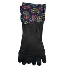 Vigar Flowers Design Black Latex Dish Washing Gloves w/ Extended Cuff - Medium