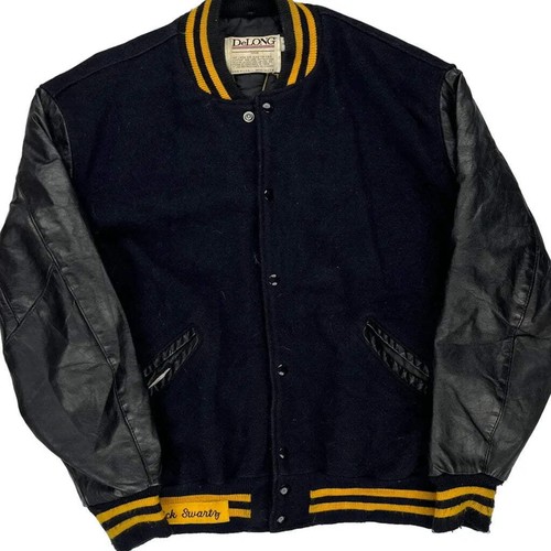 Made In Usa Delong Varsity Jacket - XL Black Wool Blend - Picture 5 of 7