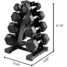 100LB Rubber Coated Hex Dumbbell Weight Set with A-Frame Rack, 5-20 lbs Pairs