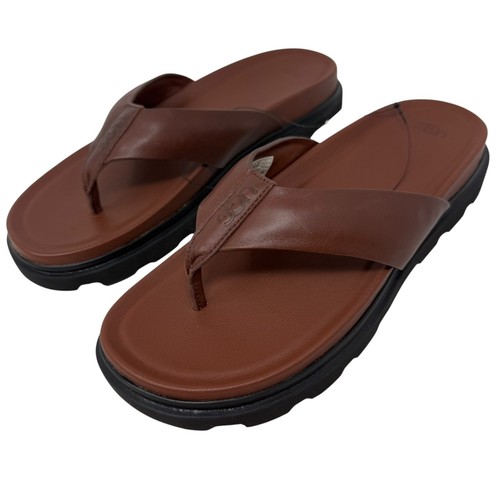 UGG Sandals Men's Size 12 Capitola FLIP Flop Leather Cognac Slides Sandals NWT - Picture 7 of 10