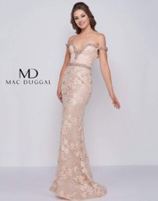 $798 Mac Duggal Women's Pink Blush Off Lace Rhinestone Embroidered Gown Dress 18
