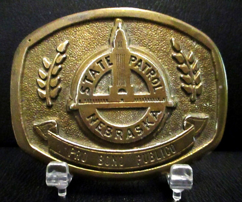 RARE Nebraska State Patrol Seal Brass Belt Buckle Law Enforcement Police Cop LE