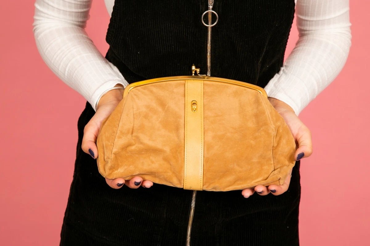 Camel coloured faux suede feel clutch bag shoulder bag