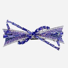 USA BOW BARRETTE Hair Clip Hairpin use Swarovski Crystal Elegant Purple CZ58