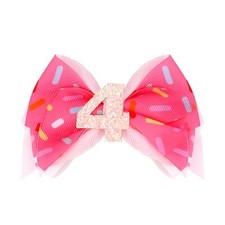 Birthday Hair Bow for 4th Birthday Decorations for Girls Glitter Pink Ice Cre...