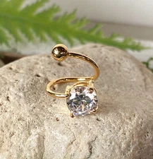 Gold Round Twist Clear Gem Belly Ring Navel Piercing Pierced Naval 16g