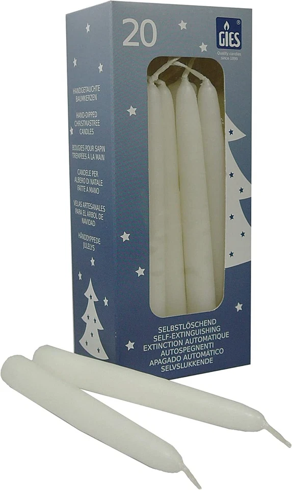 HILLFIELD 20 Baumkerzen Weiß selbstlöschend Christbaumkerzen Weihnachtsbaum Kerzen Neu