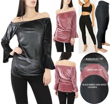 Ladies Womens Off The Shoulder Long Sleeve Bardot T Shirt Slash Neck Velvet Top