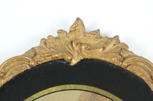 Antica incisione stampa quadro 800 rotondo con cornice ovale legno oro e nero - Picture 4 of 10