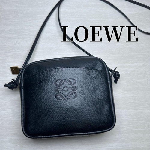 LOEWE Anagram Black Leather Crossbody Shoulder Bag Vintage Auth