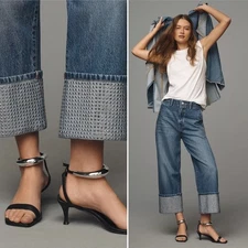 Anthropologie New PILCRO Studded Sparkle Cuff Jeans Sz 28 Lonnie High Rise $168