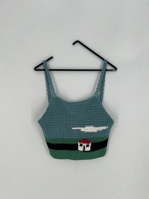 Staud Rare Embroidered Crochet Knit Landscape House Cloud Sky Crop Tank Top OS