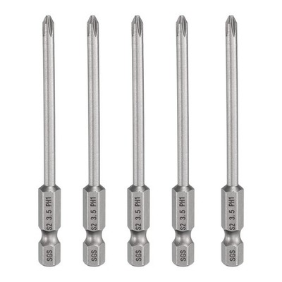 5pcs Magnetic Phillips Screwdriver Bit PH1 1/4'' Hex Shank 80mm Long 3.5mm Rod