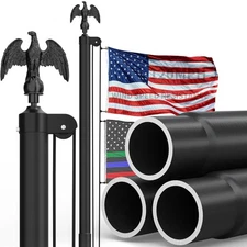 KBLOONG 25FT Black Heavy Duty Flag Pole Kit with Metal Eagle Topper, 11‑Gauge...