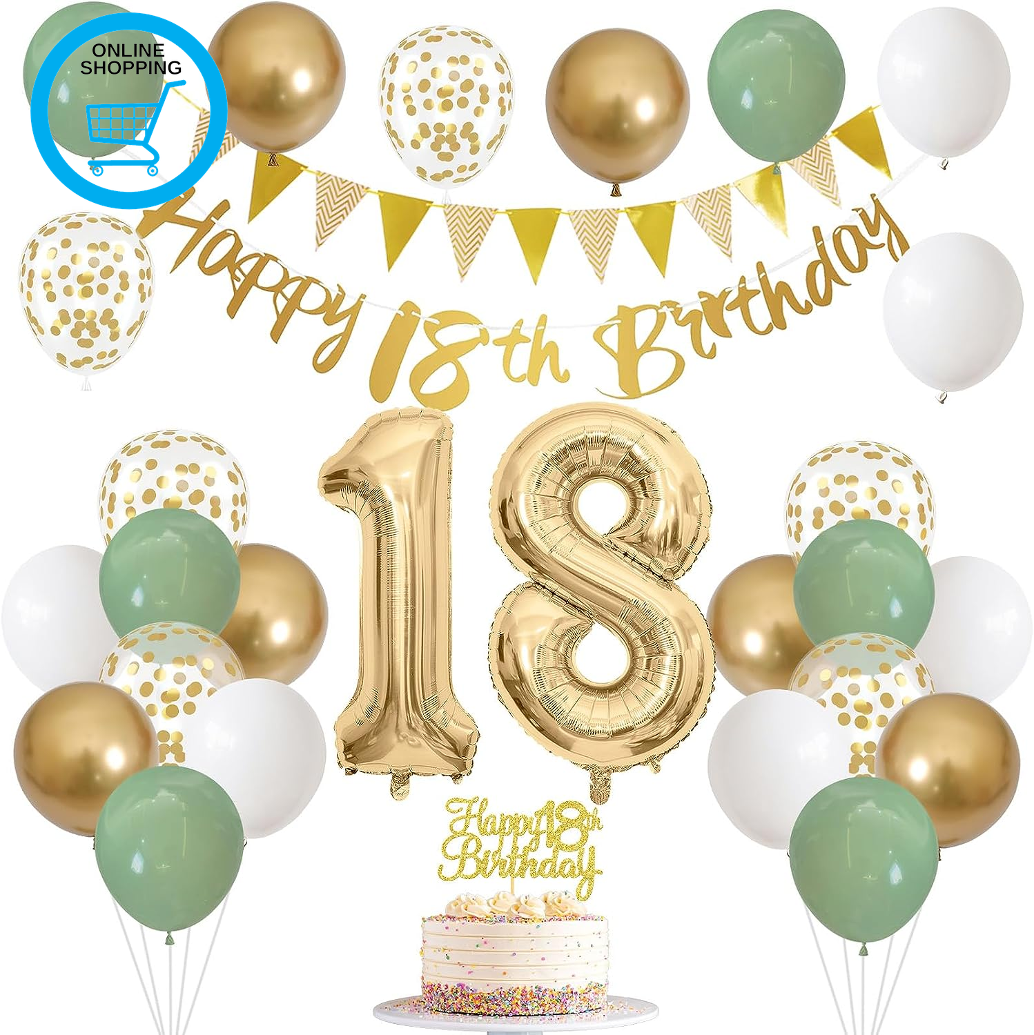 18Th Birthday Decorations for Boys Girls, 18Th Banner Number 18 Foil Balloon Sag