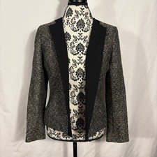 Kasper Separates Petite Black Tweed Collarless Open Front Jacket Blazer 6P