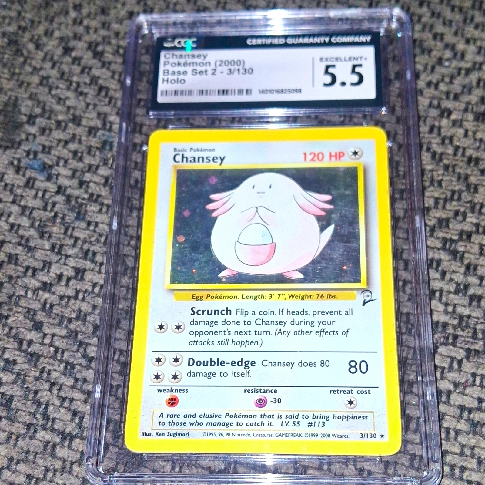 Wizards CGC 5.5 2000 Pokemon Base Set 2 Chansey 3/130 Holo English