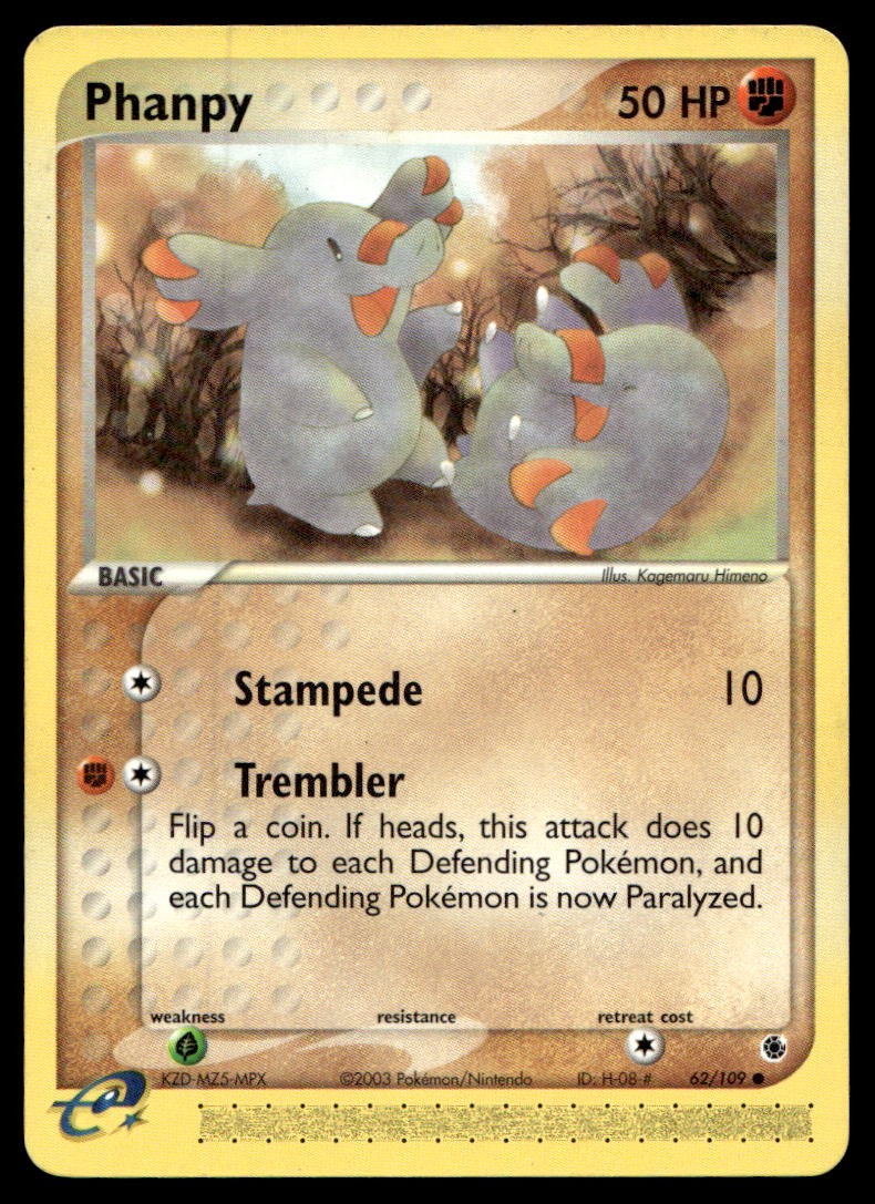 EX-NM Ruby and Sapphire Phanpy Common 62/109 2003 Pokemon TCG