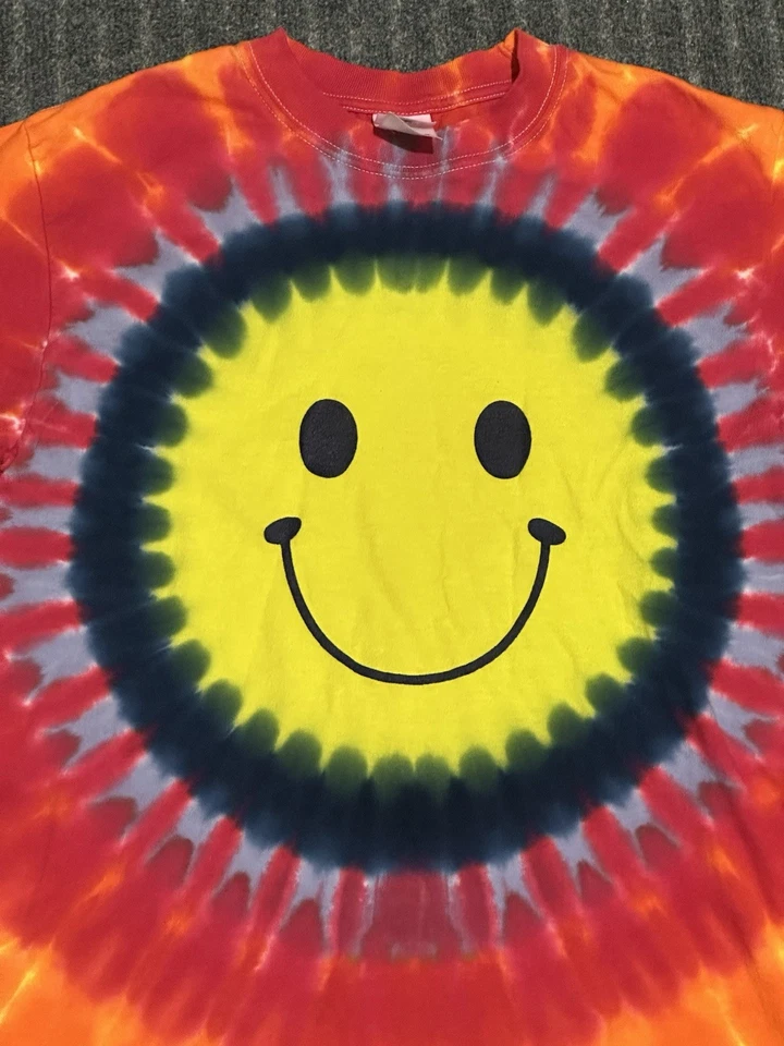 Camiseta De Colección Etiqueta Yunque Tie Dye Smiley Manga Larga Pequeña Años 90 Hippie Patinador Foto 2 de 4