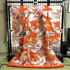 Vintage Japanese Uchikake Wedding Kimono robe Pure Silk Gold Embroidery cranes