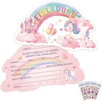 Einhorn Einladungskarten 12 StüCk Mit 3D Stickern FüR Kindergeburtstag MäDchen
