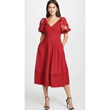 Self-Portrait Red Sequin Puff Sleeve Midi Dress Size 2 NWT US2 UK6